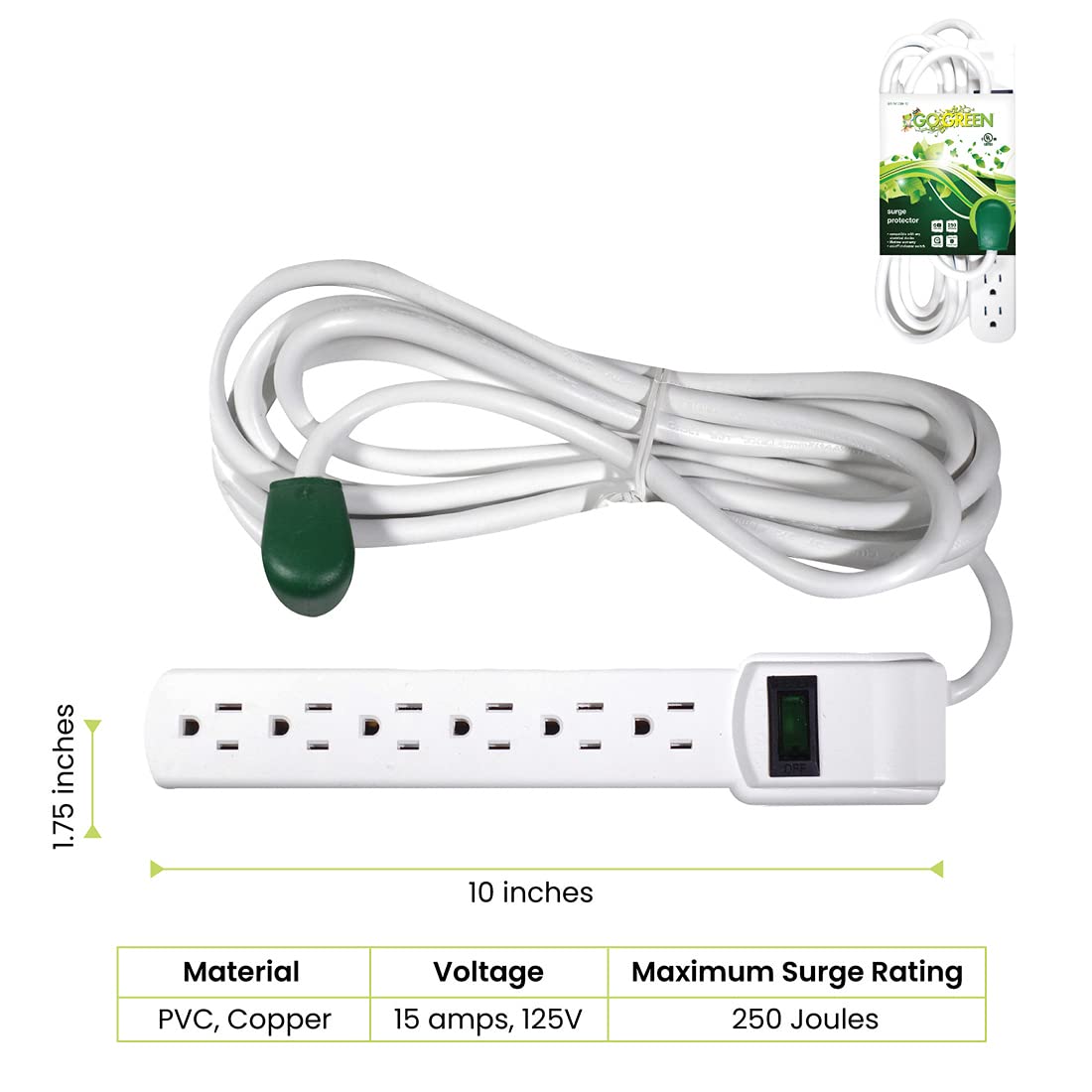 Go Green Power GG-16103M-12-2 Outlet Surge Protector, Pack of 2, White