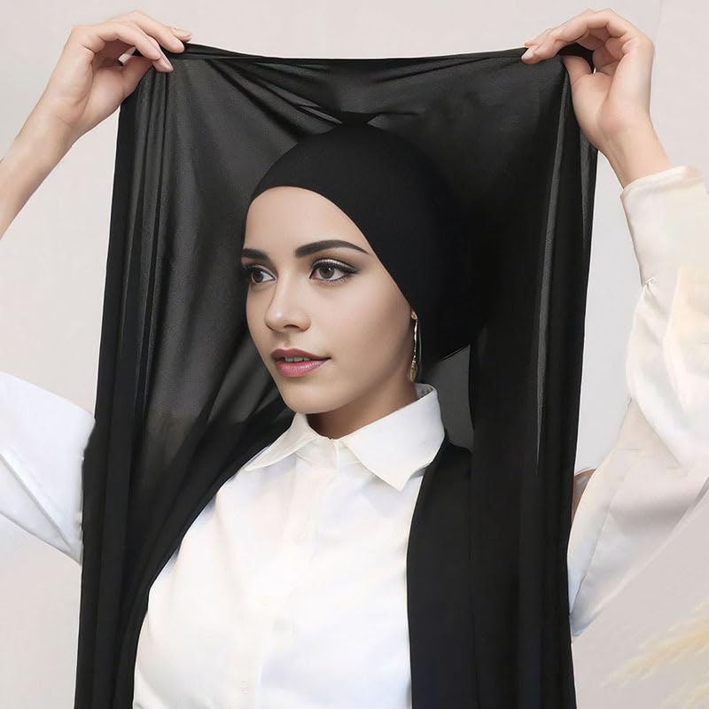 Instant Chiffon Hijab with Undercap Solid Color Muslim Hijabs Scarf Head Wraps Ready To Wear Hijab For Women4