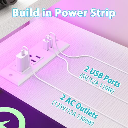 Image of DurayLoly 32 inch Computer Desk with Power Outlet & Fabric Drawer,White