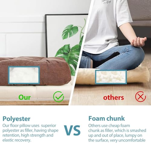 Image of Floor Pillow, Square Meditation Pillow for Seating on Floor Solid Thick Tufted Seat Cushion Meditation Cushion for Yoga Living Room Sofa Balcony Outdoor