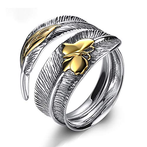 Real 925 Sterling Silver Ring Jewelry Vintage Punk Feather & Butterfly Open Rings for Women Men Gifts Comfort Fit Silver Wedding Bands