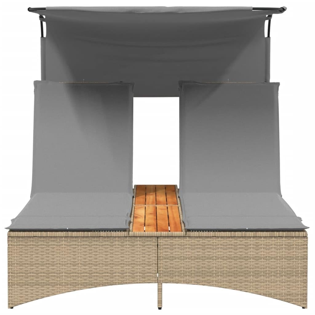 Homgoday Lit double avec auvent et coussins beige mixte polyrorotin, chaises longues, canapé-lit, lit meuble, lit de piscine, lit de jardin v