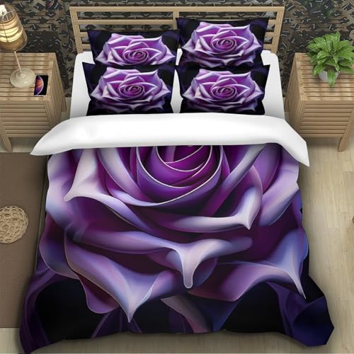 Housse de couette microfibre résistante anti-plis fleurs violettes 200x200 - 5
