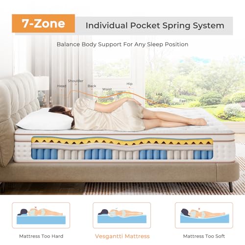 Vesgantti 12-Inch Twin Memory Foam Hybrid Mattress with Pocket Springs for Comfort and Support