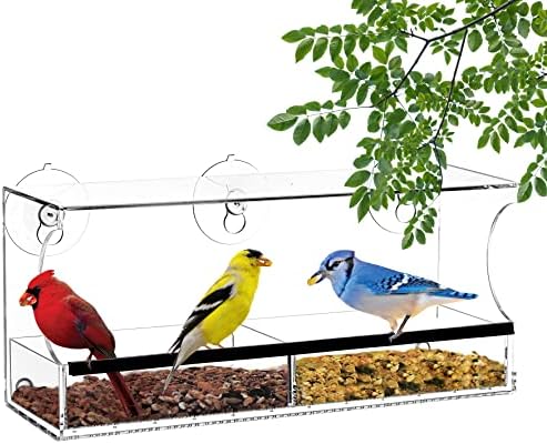 Window Bird Feeders with Strong Suction Cups, Clear Window Bird Feeder for Outside - Transparent Bird House, Balcony Glass Mount, Acrylic Cat, Kids & Elderly Viewing Clear Bird Feeder for Window Perch