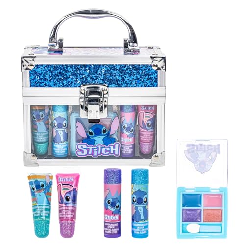 Conjunto de estojo de maquiagem Disney Stitch inclui tubo de brilho labial, protetor labial, brilho labial compacto para meninas a partir de 3 anos, para festas, festas do pijama por Townley Girl
