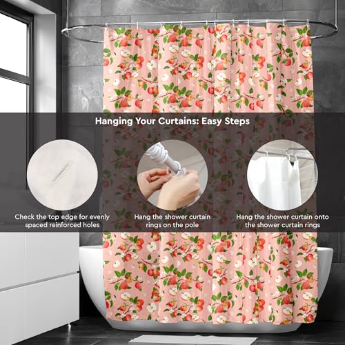 Image of Encasa XO Bathroom Shower Curtain 8 Feet with 10 Hooks | (56x96 in) Quick Dry Heavy Printed Polyester Fabric Bathroom Curtains Waterproof | Machine Washable, Mould & Mildew Resistant - Apple