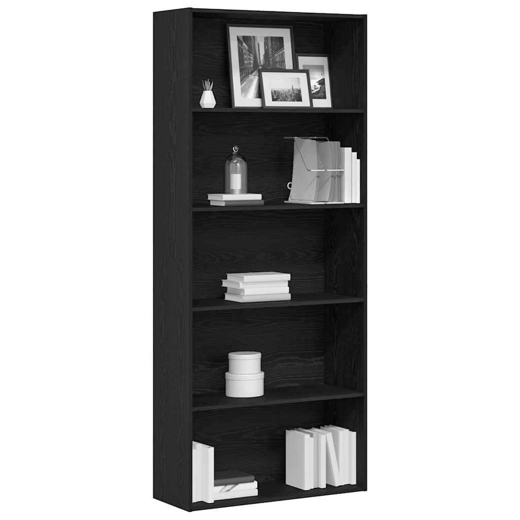 Libreria Nera VidaXL 80x30x189 Cm In Legno Multistrato - 5 Ripiani, Mobile Contenitore, Scaffale Versatile