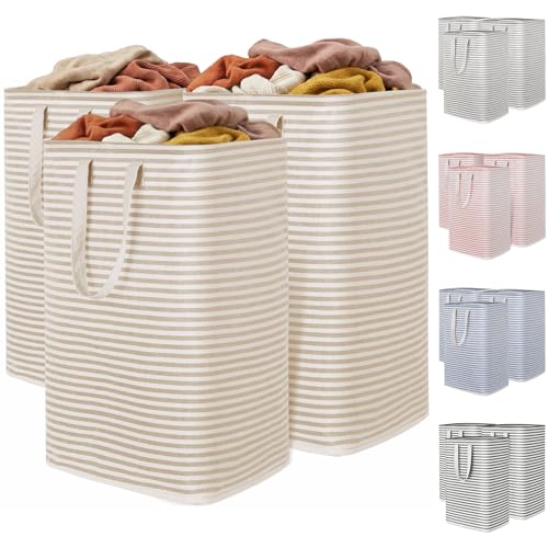 Image of Lifewit 3 Pack Laundry Basket 80L Each, Collapsible Clothes Hamper with Reinforced Handles, Freestanding Waterproof Design for Bedroom and Laundry Room, Beige 240L Total