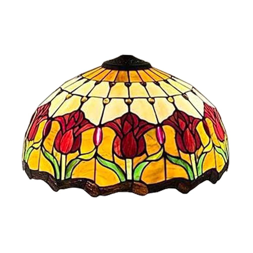 SaryEdge Large Tiffany Lampshade Replacement Only Colored Glass Lampshades 16 Inches Suitable for Desk Lamps Floor Lamps Pendant Lamps Home and Office Table Decoration,Beige Baroque，Re，Red Tulip