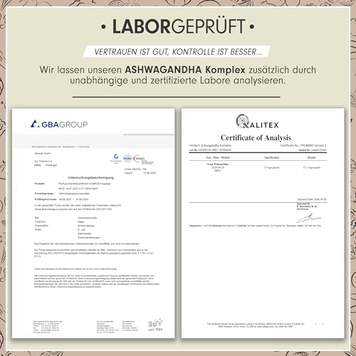 Ashwagandha Kapseln hochdosiert 240x - 600 mg Ashwagandha KSM-66® pro Tag - Komplex mit Ashwagandha-Wurzelextrakt, Magnesium, Zink, Vitamin B6 und Piperin - laborgeprüft mit Zertifikat - 100% vegan 5