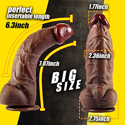 2.36'' Diameter Huge Thick Dildo For G-Spot Stimulation Orgasm, Curved Shaft Big Black Dildos With Powerful Suction Cups, Silicone Realistic Dildo Vagina Anal Sex Toys For Women And Men 7.87 Inch #TOP4