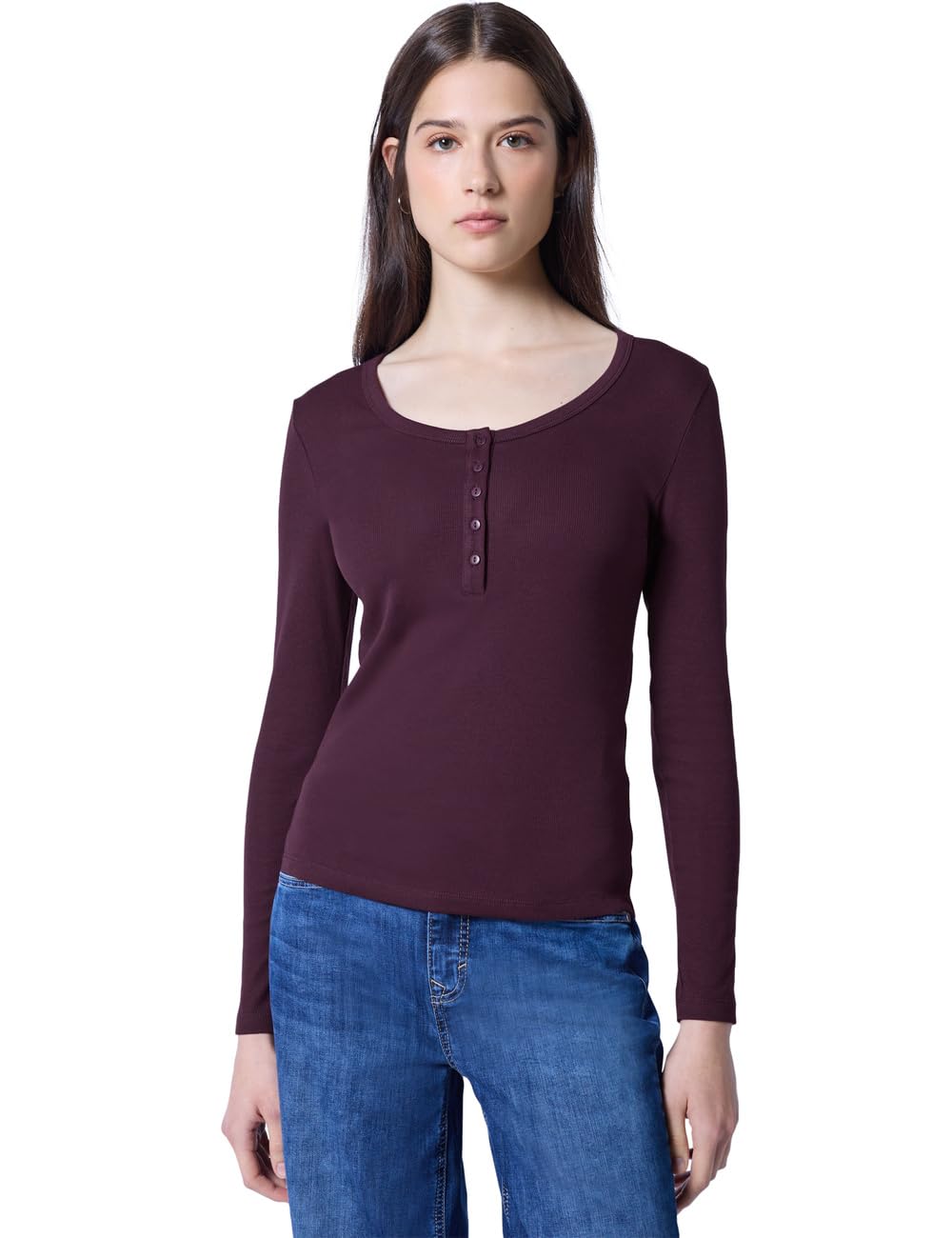 Street One Studio Damen Rippshirt mit Knopfdetail