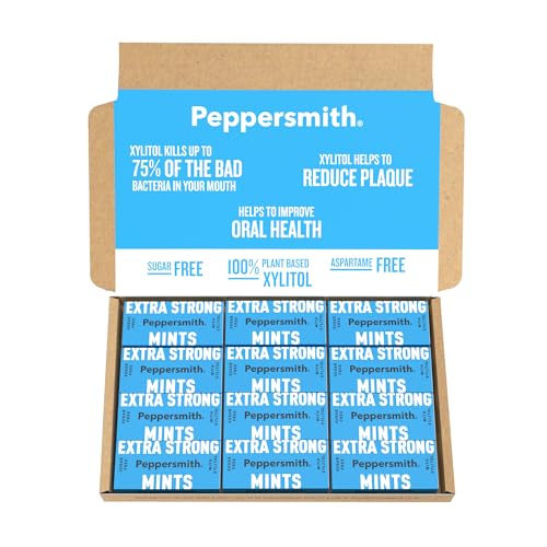 Peppersmith - Extra Strong Mints - Sugar Free Mints - 100% Plant Based Xylitol - Natural Sweetener - Natural Eucalyptus - Freshens Breath - Benefits Oral Health - Pocket Packs - 12x15g