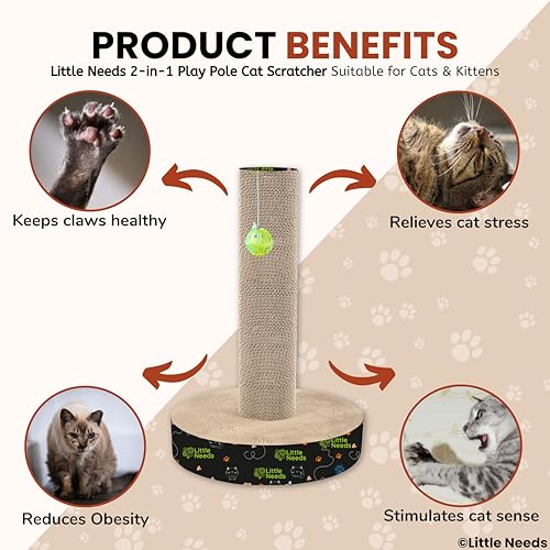 Image of Corrugated Cat Scratcher with Catnip - (Play Pole) | 27 inch Durable Cardboard Scratch Pad for Cats & Kittens I 2-in-1 Design for Furniture Protection, Play & Rest