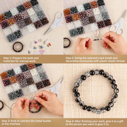 Image of XSEINO About 1200PCS 6mm Glass Beads Bracelet Making Kit,24 Assorted Black and White Series Colorful Crystal Beads for Bracelet and Jewelry Making and DIY Crafts,Friendship Bracelets
