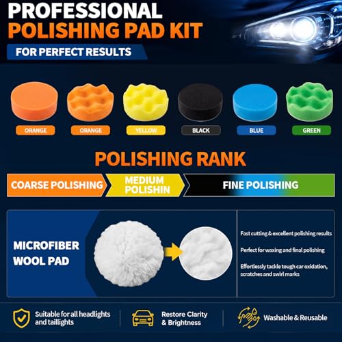 Image of VIBRATITE 41PCS Headlight Restoration Kit, 3 inch Drill Sanding & Polishing Kit | Removes Cloudy Headlights, Oxidation, Yellowing and Minor Scratches, Restorer to Like-New Condition