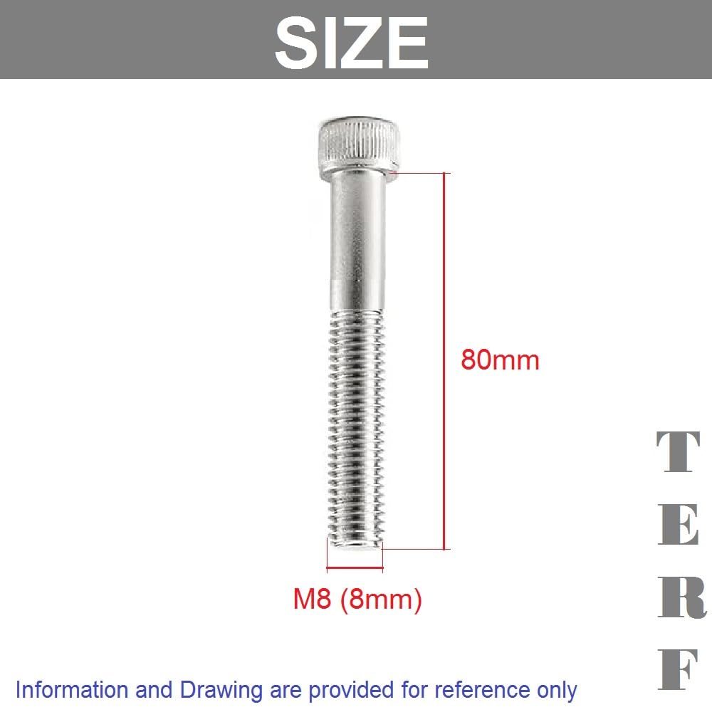 TERF® M8 X 80mm Hex Socket Cap Head Machine Screws Stainless Steel A2 (304) Machine Screw M8 (8mm) X 80mm Allen Key Hexagonal Socket Cap Bolts - Image 3