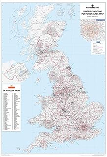 UK Postcode Wall Map - Laminated Large Wall Map - 120cm X 83cm - Clearly Shows Postcode, County And District Boundaries, Main Roads, Cities, Towns And Villages