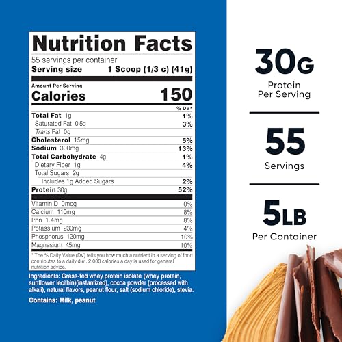 Image of Nutricost Grass-Fed Whey Protein Isolate (Chocolate Peanut Butter) 5LBS | GMO Free, Gluten Free