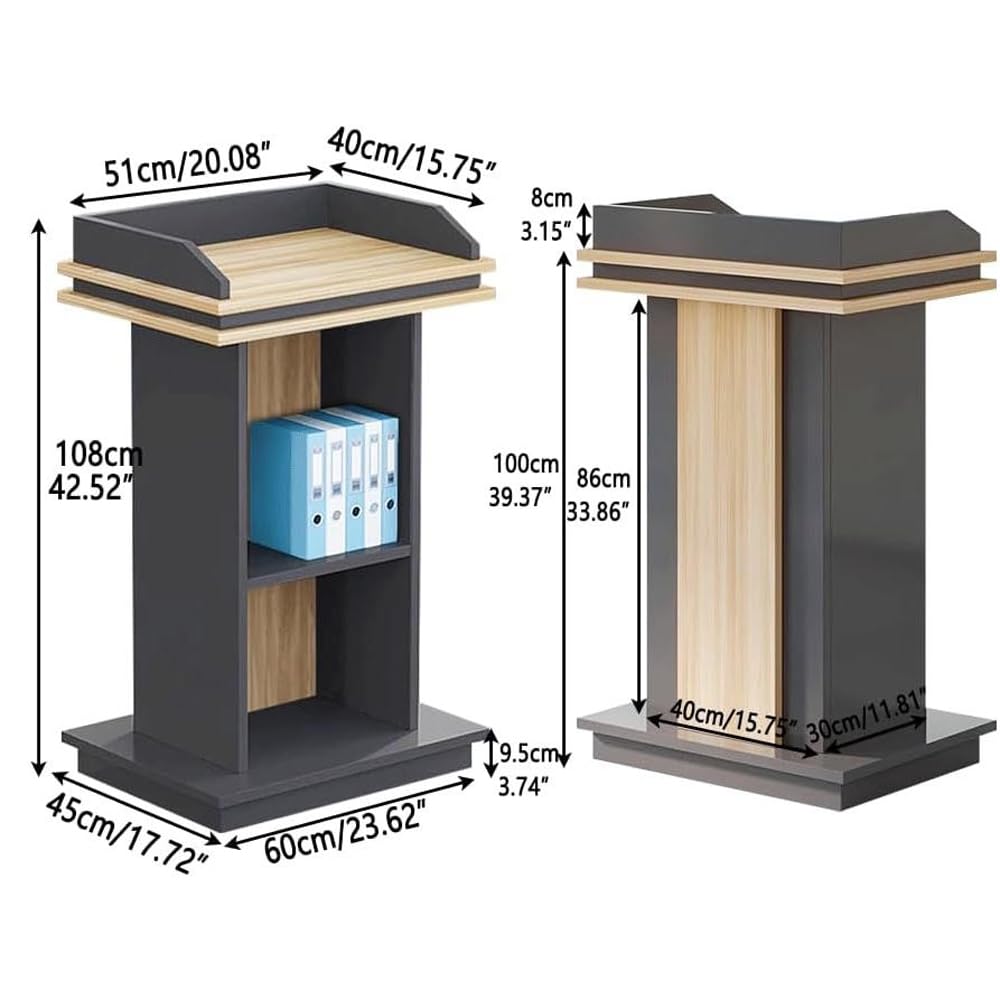 Noir Podium Debout en Bois, 108cm Pupitre de Conférence avec Étagère de Rangement, pupitres d'église Portables pour église, conférence, école, séminaire, Classe (108 x 51 x 40 cm)