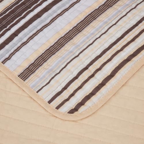 Image of Chezmoi Collection Avery Striped Cotton Quilt Set Daybed Size, 5-Piece Soft Pre-Washed 100% Cotton Quilt, Multi-Color Brown