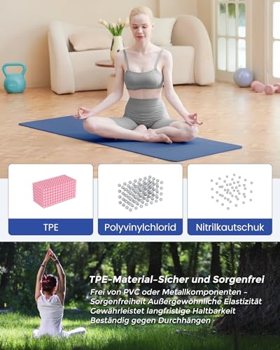 Tappetino Fitness, Tappetini Yoga Antiscivolo In Ecologico Tpe, Tappeto Palestra Per Pilates Ginnastica Con Linea Di Posizione E Cinturino Yoga Mat 183*61*0.6Cm (Marina Militare - Blu) - 4