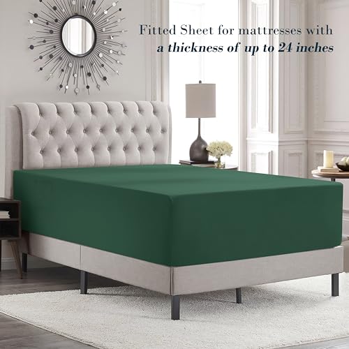 Image of Mocassi Luxury 6-Piece Sheet Set, Ultra Soft 1800 Premium Hotel Quality Microfiber Sheet Set, Fits Mattresses Up to 18 to 24 Inches Extra Deep Pocket- Breathable and Secure Fit, Cal King, Hunter Green