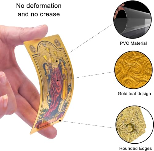 Image of Oracle 78 Gold foil Tarot Cards with Guide Book Tarot Deck for Beginners and Professional Player with Box Tarot PVC Durable Waterproof Wrinkle Resistant