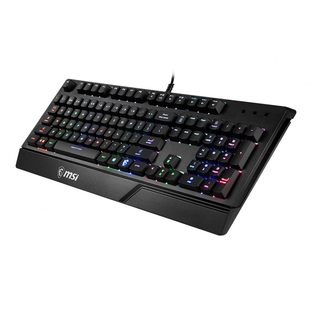 MSI GG VIGOR GK20 TR GAMING KEYBOARD RAINBOW ARKA AYDINLATMA ANTIGHOSTING MEMBRAN SIVI DOKULMESINE DAYANIKLI OYUNCU KLAVYESI TURKCE Q, Siyah