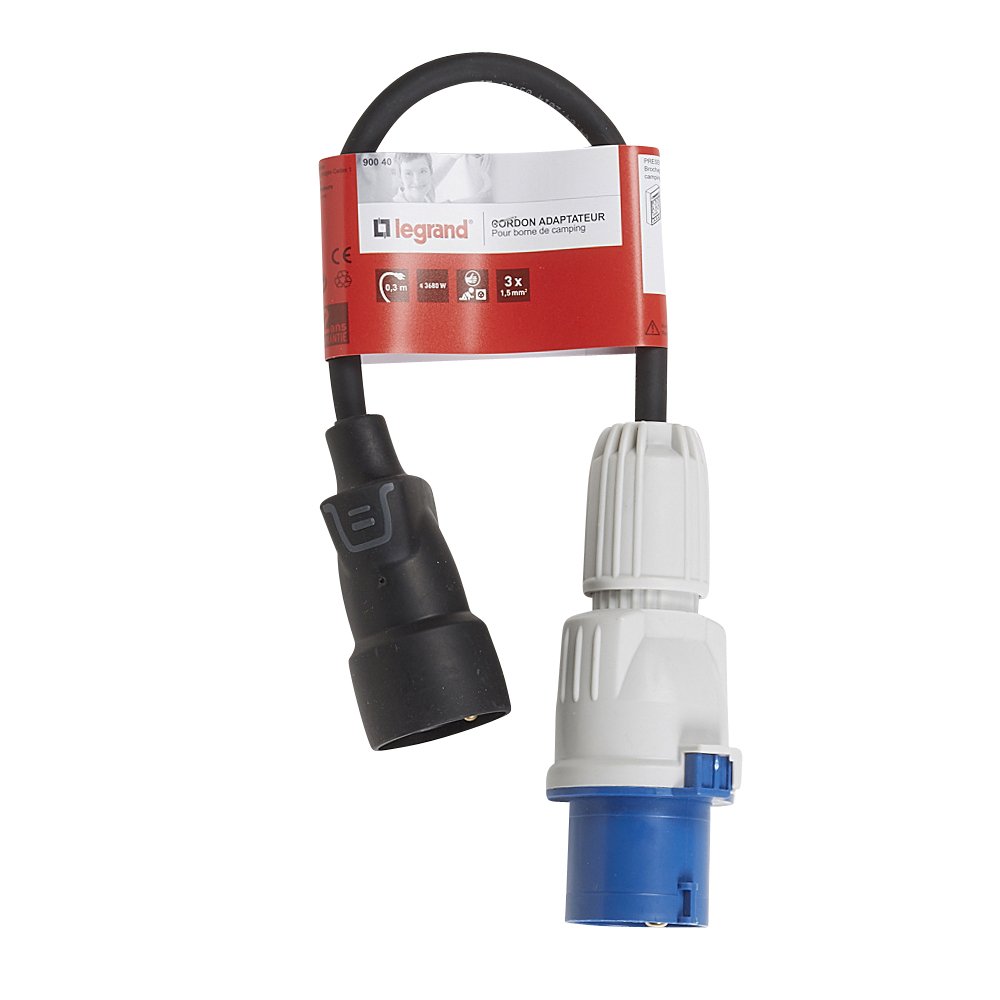 Legrand - Kabel do zacisku kempingowego - wtyk męski CEE 17 + wtyczka 2P+T - 0,30m
