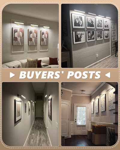 Image of 4 Pack Picture Lights for Wall, 23in Art Lighting for Paintings Cordless, 6400mAh Rechargeable Battery Operated Picture Light with Remote Dimmable and Timer for Artwork, Gallery, Display, Black