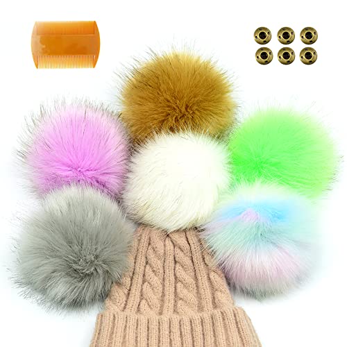 zhaocaidamai Pompon en fourrure synthétique de 5.5 pouces (14-15 cm), pompon en fourrure synthétique pour chapeaux, pompon en fourrure, pompon, faux pour pompon, pompon en fourrure synthétique Cover