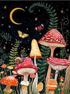 5D DIY Diamond Art Painting Kits Full Drill, Mushroom Diamond Crystal Rhinestone Embroidery Cross Stitch Pictures Arts Crafts Painting by Number Kits for Home Wall Art Gift Decorations