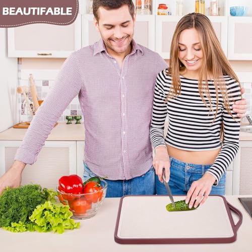 Image of RENVA Stainless Steel Cutting Board,Double Sided Steel Cutting Boards for Kitchen,Stainless Steel /Wheat Straw pp Large Board for Meat,Non Toxic Chopping(38x29 Brown)