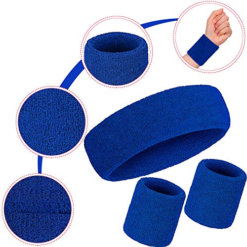 Image of Bememo 6 Pcs Neon Sports Sweatbands Set Sports Competitions Sweatbands 2 Headband 4 Wristbands Breathable Terry Cloth Athletic Bands for Team Soccer Spirit 80s Costumes Cosplay