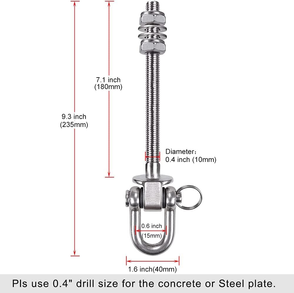 SELEWARE 180° Heavy Duty grucce oscillanti, capacità 800 kg, in acciaio inox permanente antiruggine 304, 14,5 cm legno e acciaio travi altalena set yoga amaca cair punzonatura, confezione da 4