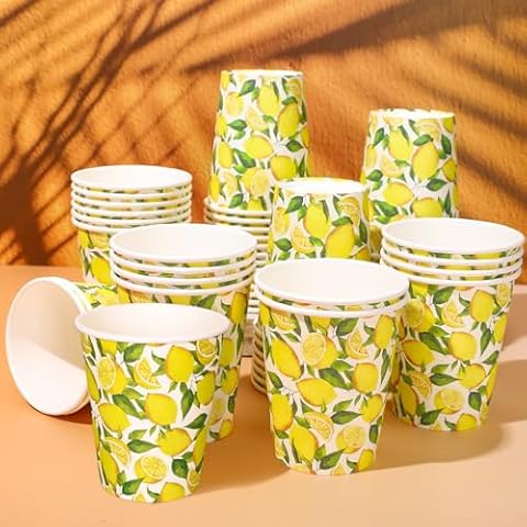 Whaline 50Pcs Watercolor Lemon Paper Cups Cover