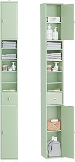 SoBuy Bathroom Cabinet Drawer Storage Cabinet Tall Narrow Slim with 5 Adjustable Shelves Corner Cupboard for Laundry Room
