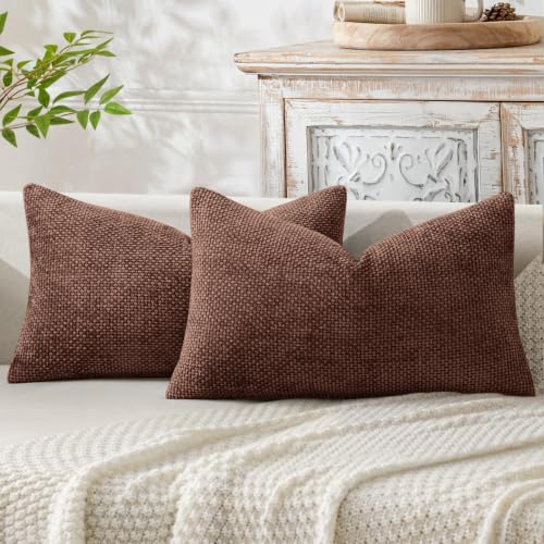 Image of MIULEE Pack of 2 Fall Lumbar Couch Throw Pillow Covers 20x12 Inch Red Brown Modern Boho Accent Decorative Pillow Covers Soft Chenille Farmhouse Cushion Covers for Home Decor Bed Sofa Living Room