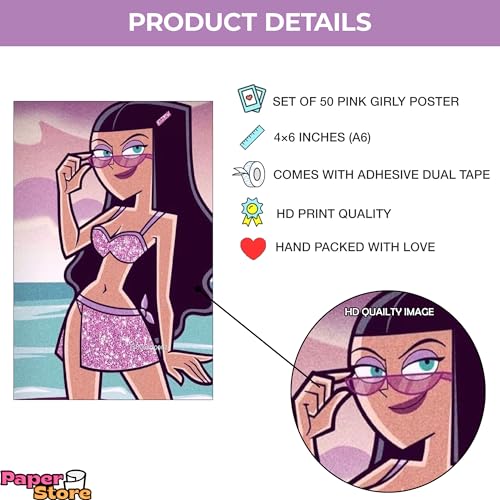 Image of Paper9store Pack Of 50 Aesthetic Wall Collage Kit - 4?6 Inches Self Adhesive Wall Posters For Bedroom, Living Room, Office A6 Size (Pink girly)