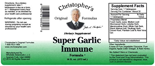 Image of Christopher's Original Formulas Super Garlic Immune Syrup | 16 fl oz | Traditional Herbal Blend | Pure, No Fillers or Chemicals | USA Made