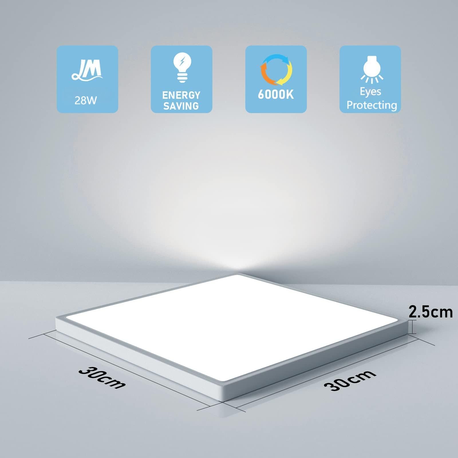 OTREN Plafoniera LED Soffitto Quadrata, 6500K Lampada da Soffitto LED Moderno, Plafoniera Bagno IP44 per Camera da Letto, Cucina, Soggiorno, Balcone, Ufficio, 30CM