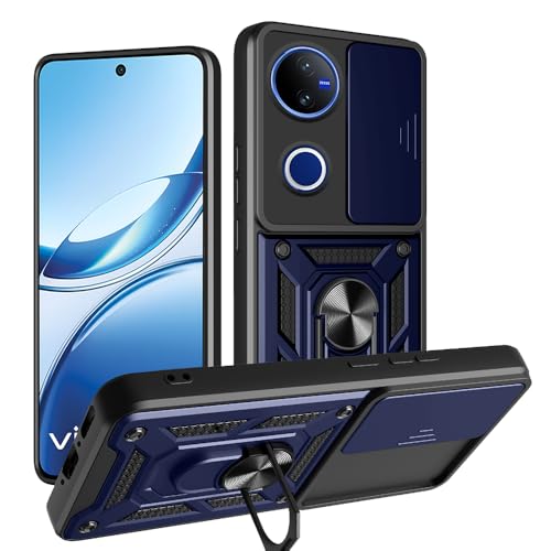 Image of Armor Bumper Back Cover Case for Vivo V50 /V50e /Vivo T4R /V50 Elite Edition /iQOO Z10R 5G Rotating Camera Cover, Ring Holder & Kickstand | Heavy Duty & 360 Degree Protection Back Cover (Blue)