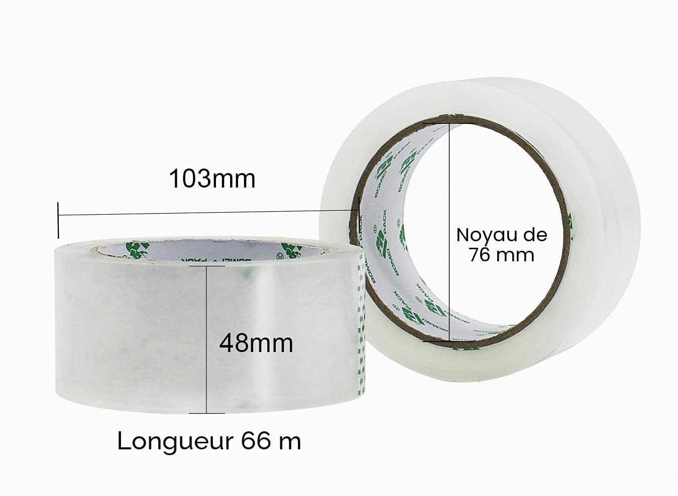 BOMEI PACK Ruban Adhésif Distributeur Transparent Rouleau Adhésif 18 rouleaux Emballage de ruban adhésif pour boîtes d'emballage et carton 66m x 48mm