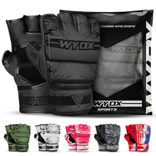 Image of WYOX MMA Gloves for Men & Women - Open Palm MMA Sparring Gloves with Multi-Layer Knuckle & Thumb Padding, Wrist Support, Fingerless Punching Bag Gloves for Grappling, Kickboxing, Muay Thai & Training