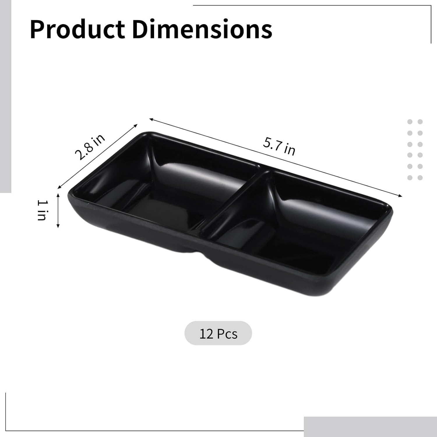 12 Pcs Sauce Dish Dual Dipping Bowls, 2-Compartment Sauce Trays, Divided Fondue Plates, Melamine Dual Dipping Dishes, Wasabi Dipping Plates for Party, Restaurant, Kitchen