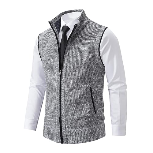 Men's Fleece Vest Work Daily Leisure, Thickened Stand Collar Zipper Sleeveless Sweater Vest, Mens Zipper Vest