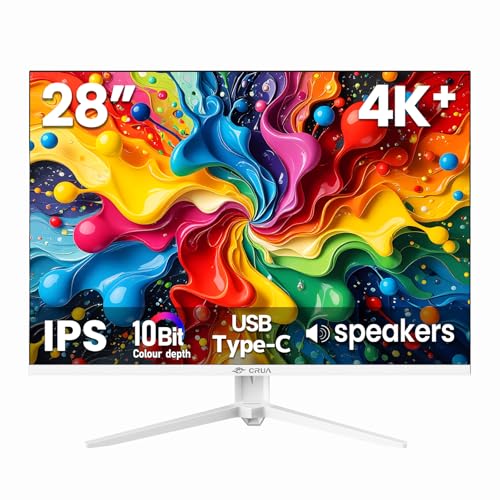 Image of CRUA 28 Inch White Monitor, 4K UHD+ 3840x2560 IPS 60Hz Computer Monitors, 15:10 Aspect Ratio, 120% sRGB 10-Bit Color, Support FreeSync, Built-in Speakers, USB Type-C, HDMI 2.0 & DP 1.4, Wall Mountable