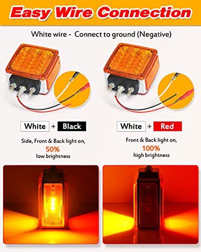 Amak 2X Amber + Red 39-Led Square Pedestal Stud Mount Fender Double Face Stop Turn Signal Tail Lights Lamps For Truck Trailer #TOP3